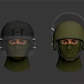 Two Protective Helmets With Face Shields Green Dark Colors Different Designs Safety Gear