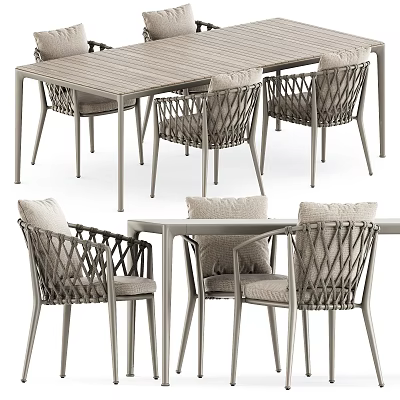 Modern Outdoor Table Set With Woven Chairs Cushioned Seats And Metal Frame 3d model