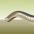 Curved Covered Bridge Architectural Design Featuring Wooden Structure And Railings