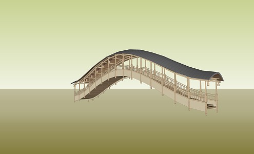 New Chinese Style Covered Bridge Antique Long Covered Bridge 3d model