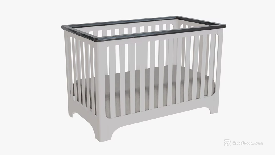 White Wooden Baby Crib With Simple Modern Design And Safety Rails 3d model 