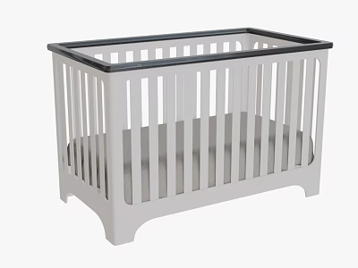 White Wooden Baby Crib With Simple Modern Design And Safety Rails 3d model