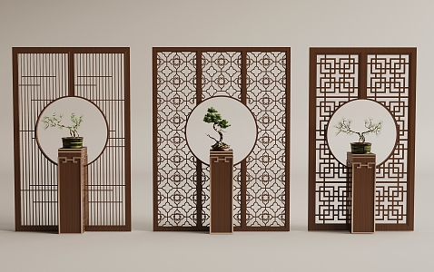 Middle ancient screen partition 3d model