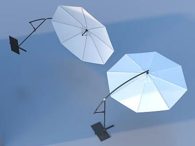 Two White Outdoor Umbrellas With Black Stand For Patio Sun Protection Use 3d model
