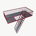 Red Metal Staircase With Railing And Upper Landing Platform Structure 3d model