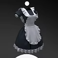 Navy Blue Maid Dress With White Apron Short Sleeves And Ruffled Hem Design