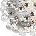 Modern Geometric Chandelier Design With Transparent Glass Globes And Metal Frame