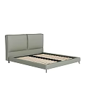 Modern Grey Leather Double Bed With Twin Panel Headboard Wooden Slats And Black Legs