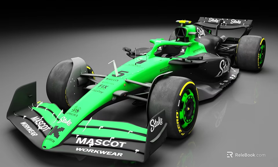 Green And Black Formula Racing Car With Mascot Workwear Logo And Large Tires 3d model 