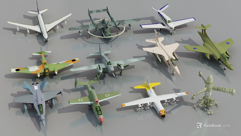 Helicopter Model Among Various Aircraft Toy Models In Collection 3d model