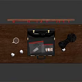 Organized Hardware Tools Setup On Wooden Desk With Laptop Lamp And Corkboard