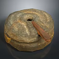 Rustic Traditional Stone Mill with Wooden Handle and Ancient Grinding Millstone
