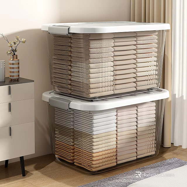 Transparent Stackable Storage Bins With Lids For Organizing Linens And Clothes 3d model 