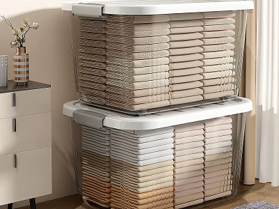 Transparent Stackable Storage Bins With Lids For Organizing Linens And Clothes 3d model
