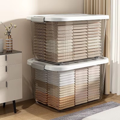 Transparent Stackable Storage Bins With Lids For Organizing Linens And Clothes 3d model
