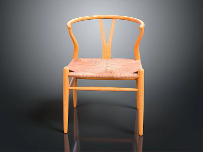 Wooden Frame Leisure Chair With Curved Back And Woven Seat Modern Design 3d model