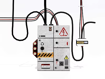 Electrical Switch Panel With Connected Wires Warning Signs And Control Switches 3d model