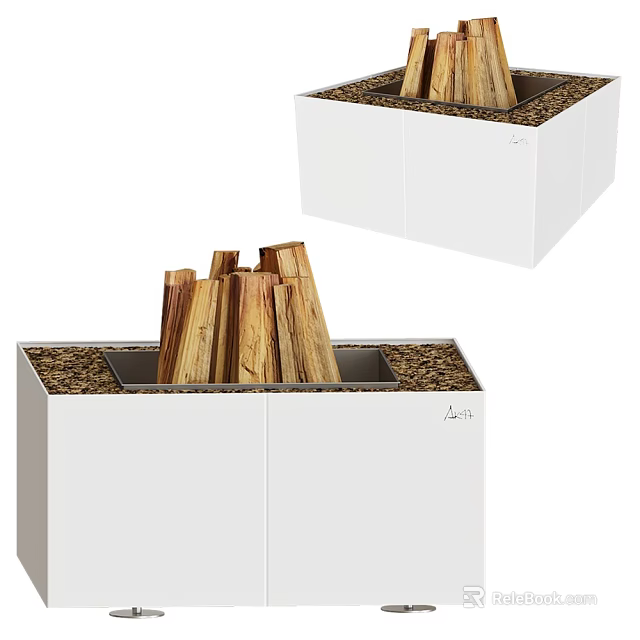 Sleek Modern Fireplace Design Featuring Stacked Wood Logs In White Enclosure 3d model 