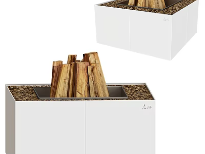 Sleek Modern Fireplace Design Featuring Stacked Wood Logs In White Enclosure 3d model