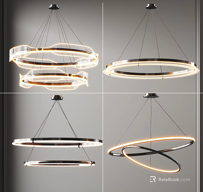 Modern Ring Shaped Chandeliers with Metal Frame and Illuminated Design for Interior Decoration 3d model 