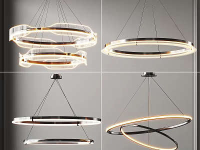 Modern Ring Shaped Chandeliers with Metal Frame and Illuminated Design for Interior Decoration 3d model