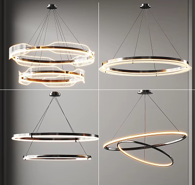 Modern Ring Shaped Chandeliers with Metal Frame and Illuminated Design for Interior Decoration 3d model