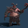 Horned Mythical Monster With Muscular Build Chain Armor And Clawed Weapon Design
