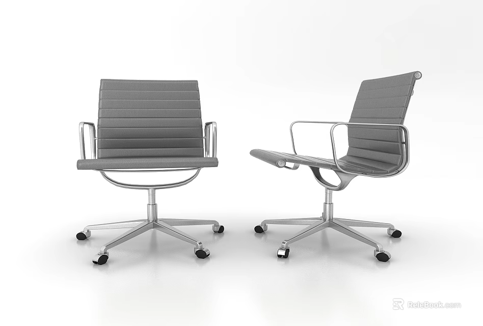 Modern Gray Office Chair with Metal Armrests Silver Base and Black Casters 3d model 