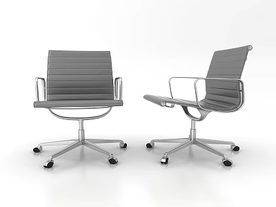 Modern Gray Office Chair with Metal Armrests Silver Base and Black Casters 3d model