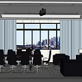 Modern Conference Room Interior With Large Windows City Skyline View Projector And Sofa