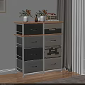 Modern Minimalist Chest of Drawers with Gray Fabric Drawers Metal Frame and Wooden Top