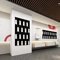 Modern Tobacco And Liquor Store Interior With Wooden Ceiling Shelves And Red Display Cabinets