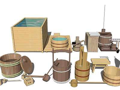 Modern Wooden Bucket Rubbing Bucket 3d model