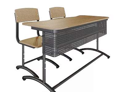 Practical Table and Chair Set with Wooden Tabletop Metal Frame and Two Seats 3d model