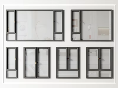 Different Styles of Casement Windows With Modern Frames and Glass Panels 3d model
