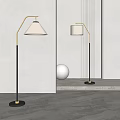 Modern Floor Lamps With Black Gold Stand And White Shades In Minimalist Home Decor