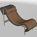 Modern Curved Lounge Chair With Wooden Frame And Brown Gray Fabric
