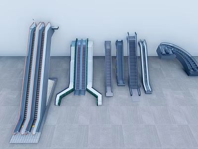 Different Types Of Elevators And Escalators Including Curved And Straight Models 3d model