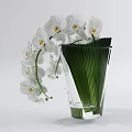 Elegant Transparent Glass Vase With White Orchids And Green Leaves For Home Decor