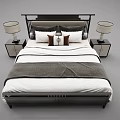 Modern Double Bed with White Bed Sheets Gray Blanket Nightstands and Table Lamps 3d model