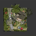 Miniature Scenic Landscape With Cottage Lush Trees Garden Stream Patio And Colorful Flowers