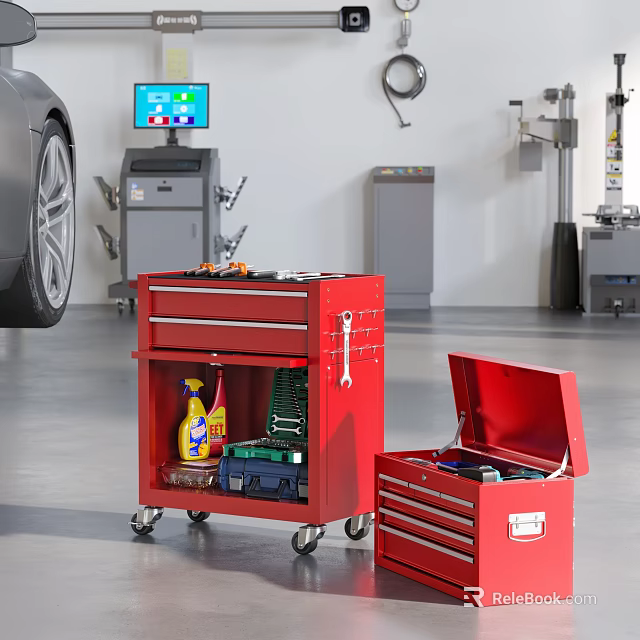Red Tool Cabinet With Drawers On Wheels For Garage Workshop Tool Storage 3d model 