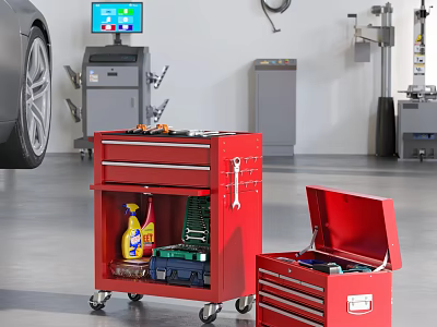 Red Tool Cabinet With Drawers On Wheels For Garage Workshop Tool Storage 3d model
