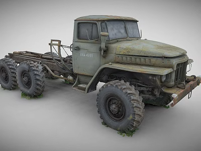 Vintage GAZ Old Truck With Rusty Body Large Tires And Exposed Chassis 3d model