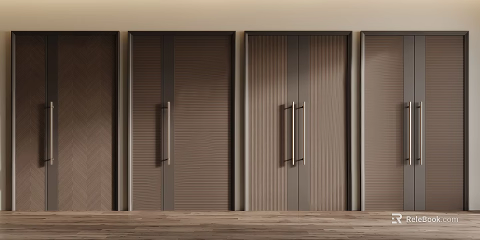 Modern Wooden Double Doors with Sleek Metallic Handles for Home Interior Design 3d model 