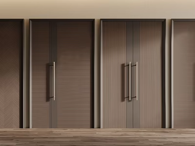 Modern Wooden Double Doors with Sleek Metallic Handles for Home Interior Design 3d model