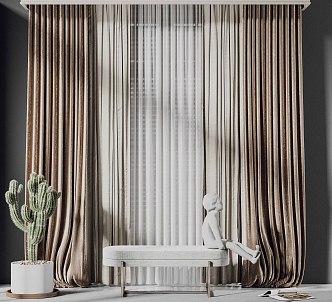 modern curtain gauze curtain 3d model