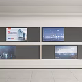 Modern Display Wall With Multiple Screens Showing City Buildings And Landscape Views