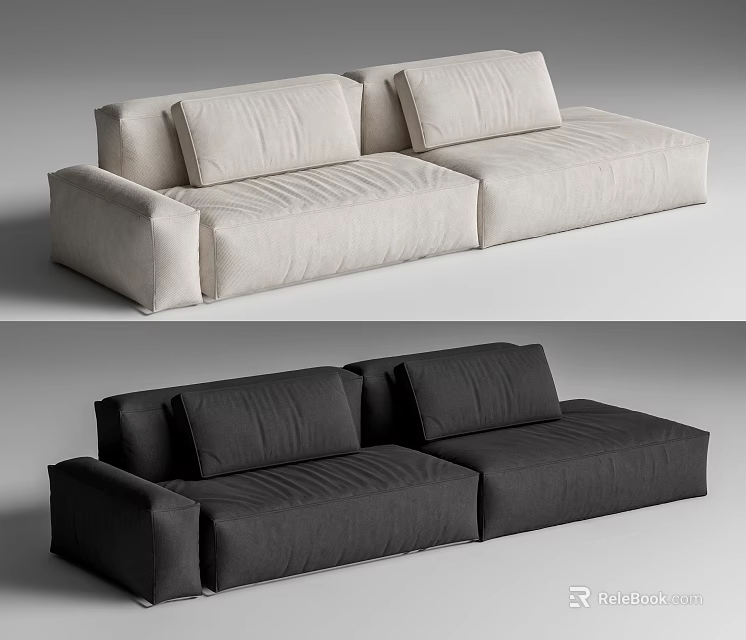 Modern Three Seater Sofa Design With Light And Dark Color Options 3d model