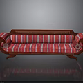 Traditional Red Sofa with Striped Cushions Wooden Armrests and Legs in Classic Design
